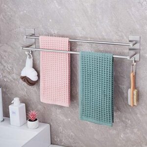 Handtuchhalter aus Edelstahl für Badezimmer, ohne Bohren notwendig, Selbstklebender Handtuchhalter mit zwei Haken und 60CM Wandmontage