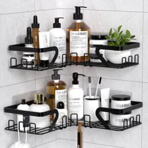 Duschablage ohne Bohren, Duschregal Shampoo Halterung für Dusche und Badezimmer Organizer in Schwarz