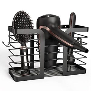Wandbefestigter Fönhalter für das Badezimmer, Haartrockner und Glätteisen organisiert, multifunktioneller Badorganizer mit 3 Fachern und 2 Seitenhaken