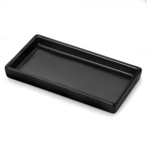 Luxspire Badezimmertablett, Mini Seifenspender Tablett Keramik Kosmetisch Organizer, Schmuckschale Kerzenhalter Rechteckiges Tablett Küchenspüle Schmales Tablett, Schwarz