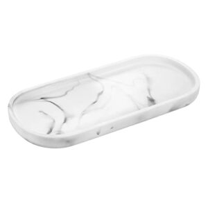 Luxspire Oval Tablett, Harz Schmuck Tablett Kosmetisch Organizer Vanity Ablage Schale Deko Platte für Schmuck Shampoo Bad Tablett, Marmor Weiß