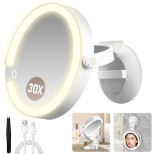 Doppelseitiger Kosmetikspiegel mit Beleuchtung und Saugnapf, 30-fach Vergrößerung, ideal für Schminkroutine im Badezimmer oder Wohnzimmer