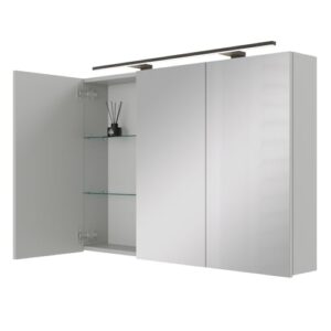 Moderner Spiegelschrank mit integrierter Beleuchtung für Badezimmer, weiß grau, 120 cm breit