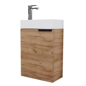 Modernes Waschtischmodell mit Unterschrank, 40 cm breit, aus Gold-Eichen-Massivholz, ideal für Bad oder Gäste-WC