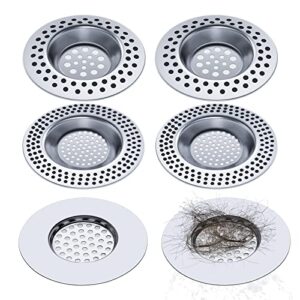 Abflusssieb Küchenspüle mit Duschabfluss Haarfänger, Abflusssieb Dusche, 90 Löcher Waschbecken Sieb für Küche, Badezimmer, Toilette Schutz der Drainage, Edelstahl Metall (6 PCS)