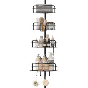 Duschregal für Badezimmer, SONGMICS Badregal mit 4 Ebenen und Höhenverstellung, Gesamthöhe 80-323 cm, tintenschwarz