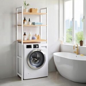 TerraVibe Toilettenregal, Bambus WC Regal, Waschmaschine überbau mit 3 Ablagen für ein großes Fassungsvermögen in der Waschküche oder im Badezimmer.