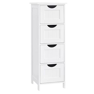 VASAGLE Badezimmerschrank mit 4 Schubladen, weiß, für Badezimmer, Wohnzimmer, Esszimmer und Küche