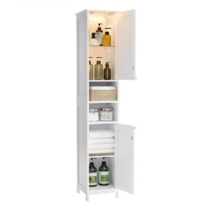 Badezimmerschrank mit Beleuchtung, hoch, schlanker Badschrank für kleine Räume, modern, wolkenweiß