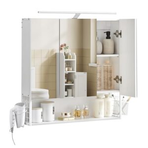 Badezimmerschrank mit LED-Beleuchtung, wolkenweiß, perfekt für Badezimmer, Spiegelschrank, Badschrank, Wandschrank