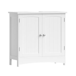 VASAGLE Waschbeckenunterschrank, Badezimmerschrank mit 2 Türen, weiß, ideal für Badraum, höhenverstellbare Ablage, moderner Stil