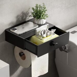 Toilettenpapierhalter mit Feuchttücherbox und Schublade, matt-schwarzer Design, leicht zu installieren, großes Kapazitäts-Sortiment für Badezimmer-Essentials