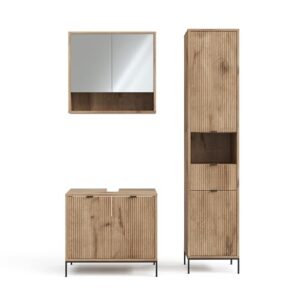 Vicco Badmöbel-Set Eliza, Badezimmerschrank-Set, Viking Oak, 3 Teile mit Hochschrank, modernes und stilvolles Badezimmer-Möbeln, ausreichend Stauraum für persönliche Gegenstände