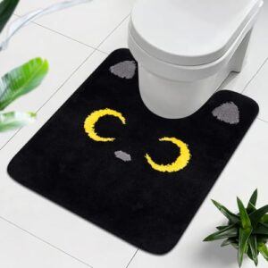 Schwarze Katze Badteppich rutschfest Waschbar Weich und Saugfähig Badematte Wc Teppich für Freistehende Toiletten Geschenk für Mama