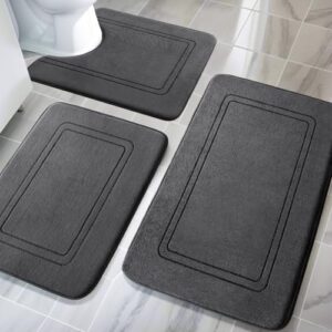 Badezimmerteppich-Set, weiche Memory-Schaum Badematte und U-förmiger wc Vorleger, rutschfest, waschbar, badvorleger Set dunkelgrau