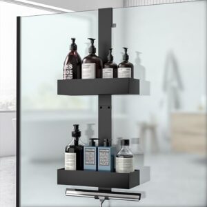 Diwoker Duschablage zum Hängen, multifunktionales Duschregal ohne Bohren für Rahmenlose Glastür, Badezimmer Organizer und Shampoo Halterung für Dusche in Schwarz