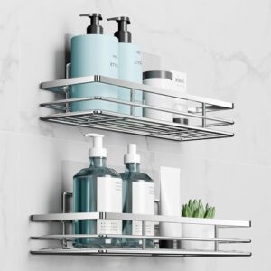 Duschablage ohne Bohren 2 Stück Duschregal Duschkorb Badezimmer Organizer mit 2 Klebeflächen Silber