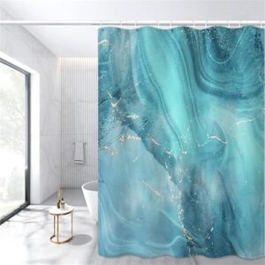 Duschvorhang 90x190 cm, blauer Marmordurchdruck mit 12 Plastikringen. Wasserdicht und waschbar.