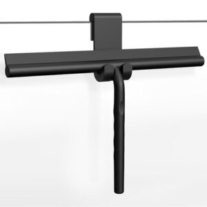 Silikon Duschabzieher 33cm Schwarz, Abzieher Dusche mit Halter, ohne Bohren Duschabzieher, Fensterabzieher mit Edelstahlkern, Badwischer für Glas, Spiegel, Fenster, Fliesen