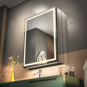 GANPE LED Beleuchteter Spiegelschrank für das Badezimmer mit Defog-Funktion, stufenlosem Dimmen und 3-Farbmodus - perfekt für Make-up-Überprüfung und Gepäckverwaltung