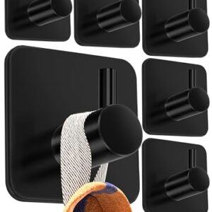 Handtuchhalter ohne Bohren, 6er Set, schwarz - Badezimmer Handtuchhalter aus Edelstahl mit hoher Tragkraft und selbstklebendem Haken