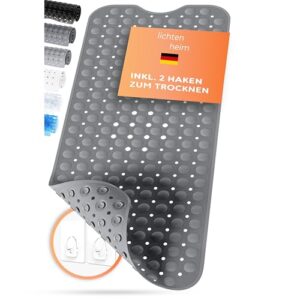 Rutschfeste Duschmatte mit Haken, Badewannenmatte aus Anti-Rutsch-Material, BPA-frei und schimmelresistent, waschbar und trocknbar (Anthrazit)