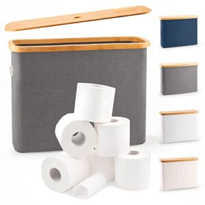 LONBET Toilettenpapier Aufbewahrung Box aus Bambus - Klopapier Aufbewahrung 12 Rollen - Stapelbar, Wasserdicht, Antibakteriell & Atmungsaktiv, Aufbewahrung Badezimmer, Grau 45x15x34.5cm
