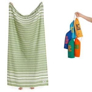 Luum Strandtuch groß 100x200 cm, Hamamtuch, Saunahandtuch, Badetuch, Handtuch, Yogatuch, Duschtuch, Strandhandtuch, Saunatuch, Reisehandtuch, Turkish Towels, Damen und Herren, 100% Baumwolle, Olivgrün