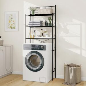 Platzsparendes Waschmaschinenschrank über der Toilette, Metall, einfach zu montieren, 65x166x24cm (schwarz)
