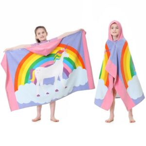 MOKANI Badeponcho Kinder Baumwolle, 100% weich und atmungsaktiv, 50 x 30 cm, Badetuch Strandponcho Kapuzenhandtuch für Mädchen Jungen Alter 3-12 Jahre, Rosa Farbe