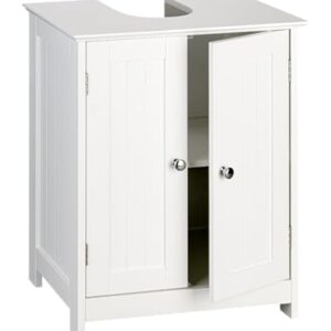 Eleganter Waschbeckenunterschrank im Landhausstil für das Badezimmer, weiß lackiert und mit reichlich Stauraum