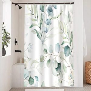 Uiiooazy Duschvorhang Grün, 120x180cm Blau Blätter Weiß Blumen Pflanzen Duschvorhänge Anti Schimmel Wasserdicht Polyester Stoff Waschbar Bad Vorhang mit 8 Haken für Badezimmer