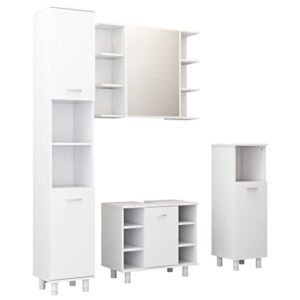 Badmöbel Set mit Waschbeckenunterschrank, Spiegelschrank und mehr für Badezimmer in Weiß aus Holzwerkstoff