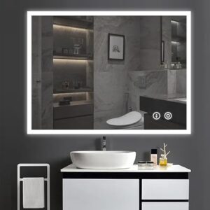 YOLEO Badspiegel mit Beleuchtung 80x60cm, Wandspiegel mit Steckdose, Badezimmerspiegel LED mit Touchschalter, 3 Lichtfarben dimmbar Warmweiß/Kaltweiß/Neutral
