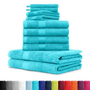 BaSaTex 10er Pack Handtuch Komplett-Set Frottee-Handtücher mit Aufhängeschlaufe 4X Handtuch, 2X Duschtuch, 2X Gästetuch, 2X Waschhandschuh Öko-Tex Made in Green Zertifiziert - Silber