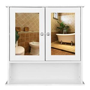 Moderner und eleganter Hängeschrank für das Badezimmer mit weißen Türen und Spiegelfläche.