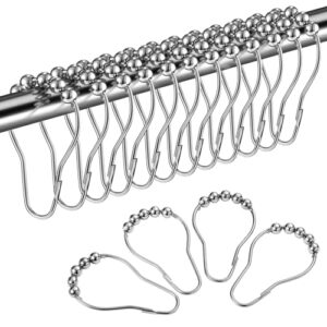 12 Duschringe aus Edelstahl, ideal für Duschvorhänge mit Gleitsystem und 5 silbernen Kugeln, korrosionsfrei und verchromt