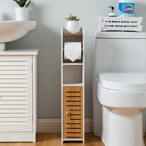 Freistehender Toilettenrollenhalter mit Papieraufbewahrung für Badregal, Toilettenschrank für kleine Räume, minimalistisches Design, PVC + Holz Verarbeitung, stabiler und langlebiger Toilettenpapierhalter