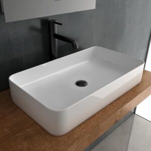 Modernes Aufsatz-Waschbecken 60 cm Breit mit Nano-Beschichtung, keramisches Waschbecken für Bad und Gäste-WC