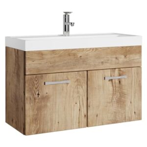 Badezimmer-Badmöbel-Set mit 80cm Waschbecken aus Eiche und Kastanie, inklusive Unterschrank und Schrank