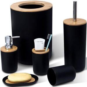 Retoo Badezimmer Set 6tlg, Badaccessoires, Toiletten, Bad, Zubehör, Seifenspender, Zahnbürstenhalter, Seifenschale, Becher, Set, Organizer, Farbe, Schwarz