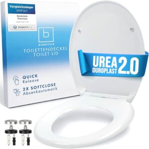 Toilettendeckel mit Absenkautomatik, oval weiß, antibakteriell, WC-Sitz, Quick-Release, einfache Montage, Urea-Duroplast, abnehmbar, 150kg belastbar