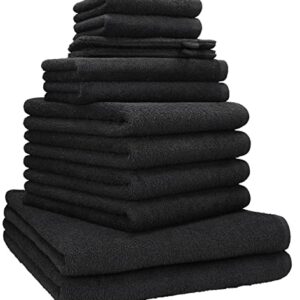 Betz 12 TLG. Handtuch Set aus 100% Baumwolle, Liegetücher, Handtücher, Gästetücher, Seiflappen und Waschhandschuhe in Graphitfarbe