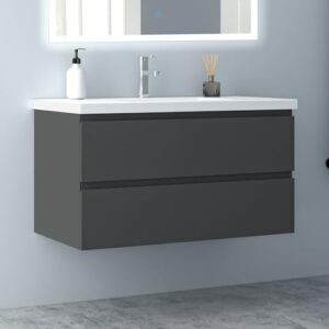 Badezimmermöbel Set aus dunkelgrauer Farbe mit Waschtisch und Unterschrank für ein stilvolles Badezimmer