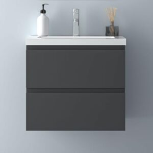 Badezimmermöbel Set mit Waschtisch und Unterschrank in dunkelgrauer Farbe, 2 Soft-Close Schubladen, ideal für modernes Badezimmer