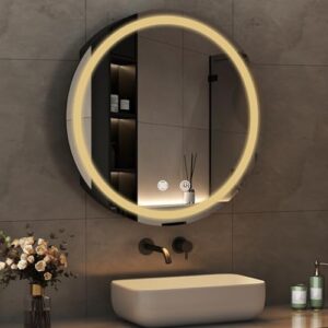 Praktischer und stilvoller Spiegelschrank für Badezimmer mit LED-Beleuchtung, Metall-Spiegel und Touch-Funktion, Schwarz, 80 x 80 x 13 cm