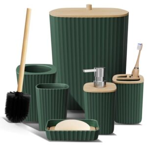 Badezimmer-Zubehör-Set, Hunter Green, 6-teiliges Set, WC-Bürste, Mülleimer und Seifenspender
