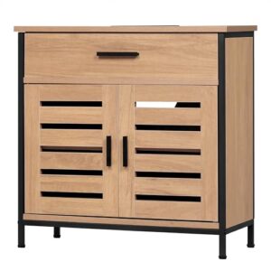 Badezimmerschrank mit Schublade, 2 Türen und verstellbarer Ablage, aus hochwertigen E1-MDF-Platten gefertigt und wasserabweisendes Melaminfurnier