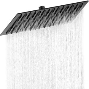 Kopfbrause aus Edelstahl 304, Regendusche mit Selbstreinigenden Düsen, Quadratischer Duschkopf Luxus Regenbrause Regenduschkopf, Mattschwarz
