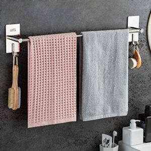 JS Handtuchhalter selbstklebend, handtuchstange ohne bohren, edelstahl geschirr tuch halter mit 2 haken für badewanne oder duschabteilung, praktischer accessoire für badezimmer, kein bohren oder schrauben erforderlich